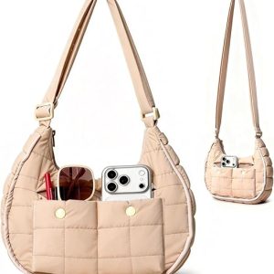 Quilted Nylon Crescent Shoulder Bag - Orange